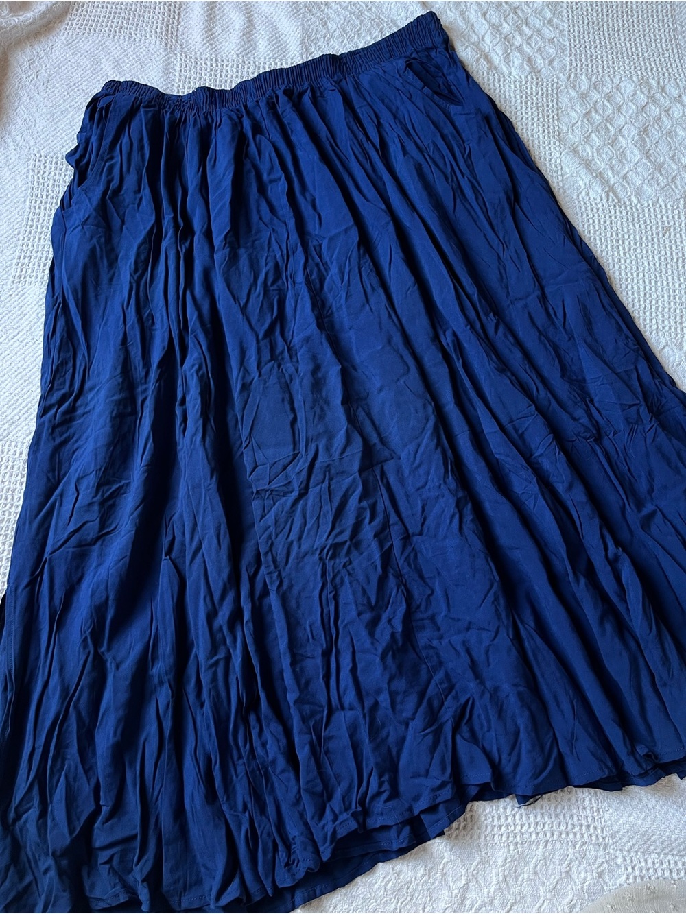Woman Within navy blue midi maxi skirt size 20W gathered pleated elastic modest